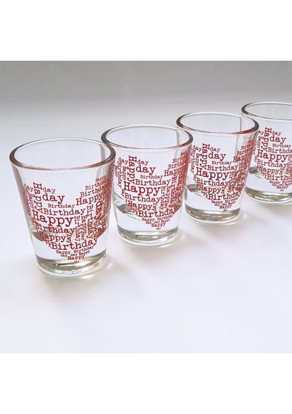 Happy Birthday Kırmızı Kalp 12'li Shot Bardağı