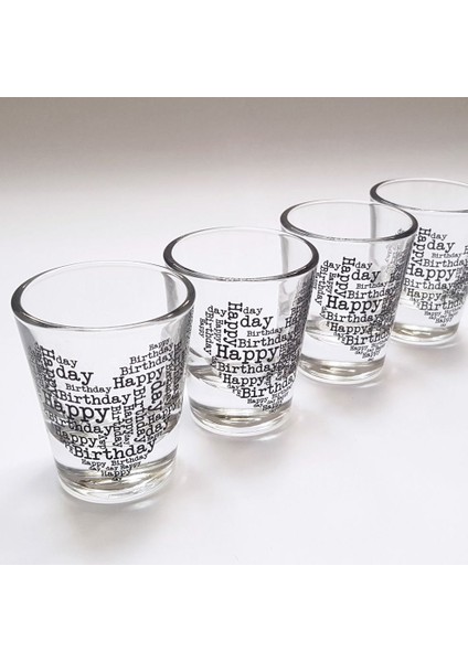 Happy Birthday Siyah Kalp 12'li Shot Bardağı