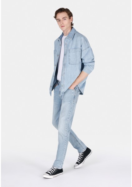 044 Karl Straight Fit Düşük Bel Düz Paça Erkek Mavi Jean Pantolon CL1073395