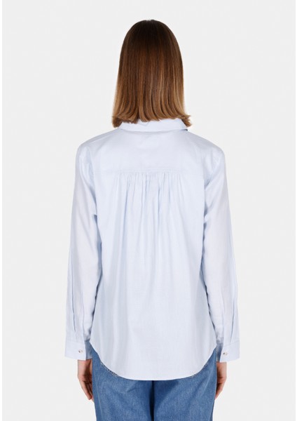 Regular Fit Shirt Neck Düz Kadın Mavi Uzun Kol Gömlek CL1073407