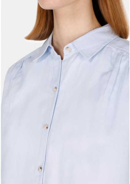 Regular Fit Shirt Neck Düz Kadın Mavi Uzun Kol Gömlek CL1073407