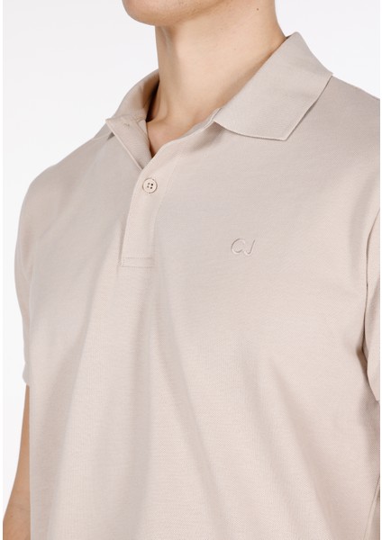Regular Fit Polo Yaka Düz Erkek Bej Kısa Kol Tişört CL1073960
