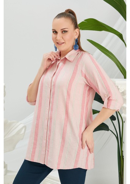 Sırt Baskı Detaylı Büyük Beden Pembe Gömlek fiyatları