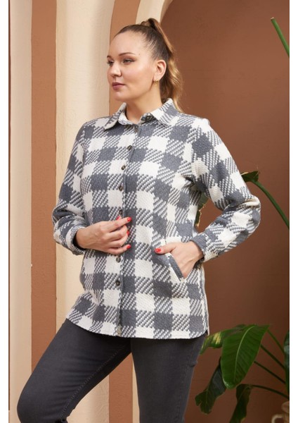 Büyük Beden Boydan Düğmeli Cepli Ekose Gömlek fiyatları