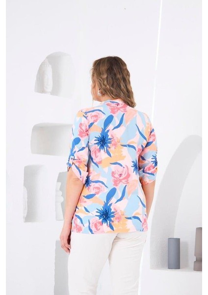 Şıklığın Incisi: Kadın Hakim Yaka Desenli Viskon Kumaş Kol Detaylı Büyük Beden Pudra Gömlek fırsatları