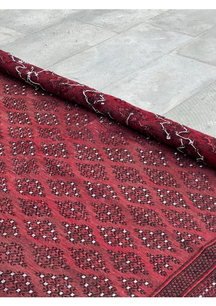 188X337 cm Büyük Kırmızı Tonlu Türk Kilimi, Şık Desenli El Dokuma Vintage Halı, Bohem Ev Dekoru Yün Kilim modelleri
