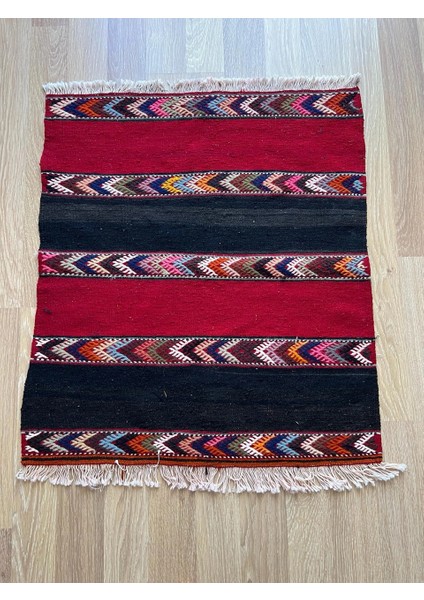 65 x 87 cm Siyah Kırmızı Çizgili Küçük Kilim, Harika Kondisyonlu Vintage Türk Kilim, Renkli Dekoratif Kilim