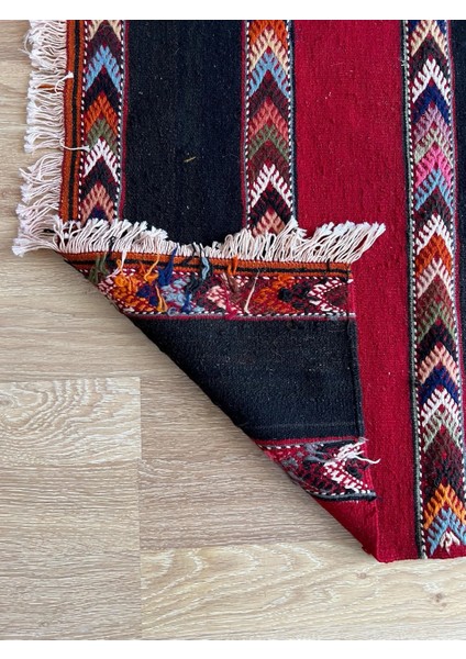 65 x 87 cm Siyah Kırmızı Çizgili Küçük Kilim, Harika Kondisyonlu Vintage Türk Kilim, Renkli Dekoratif Kilim indirimleri