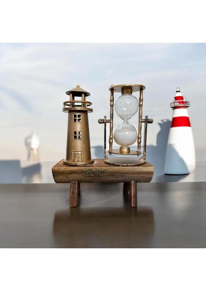 Dekoratif Deniz Feneri Kum Saati Masaüstü Seti