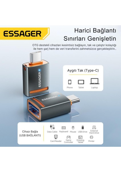 Type-C To USB Otg Dönüştürücü Adaptör, 5 Gbps Veri Aktarım, Mini Type C Çevirici, Klavye, Mouse Çevirici