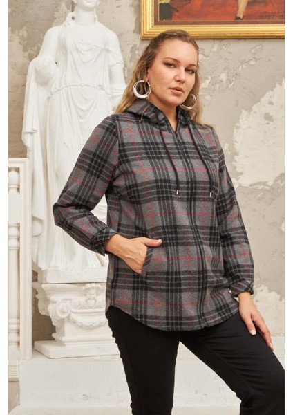 Fermuar Detaylı Büyük Beden Füme Ekose Gömlek fiyatları