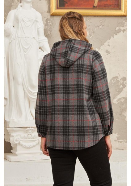 Fermuar Detaylı Büyük Beden Füme Ekose Gömlek fırsatları