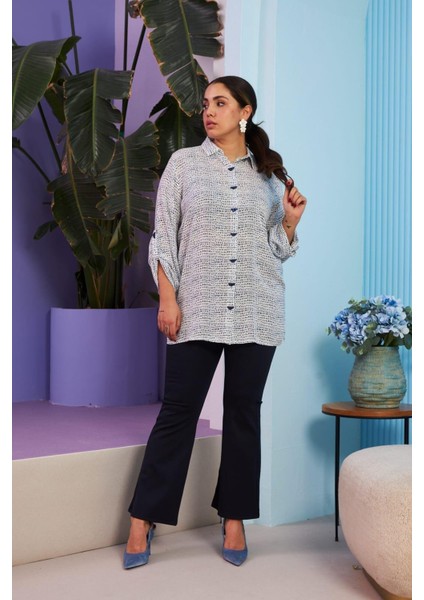 Zarafetin Ipeksi Dokunuşu: Büyük Beden Lacivert Ipek Viskon Tiril Tiril Kumaş Kol Detaylı Gömlek modelleri