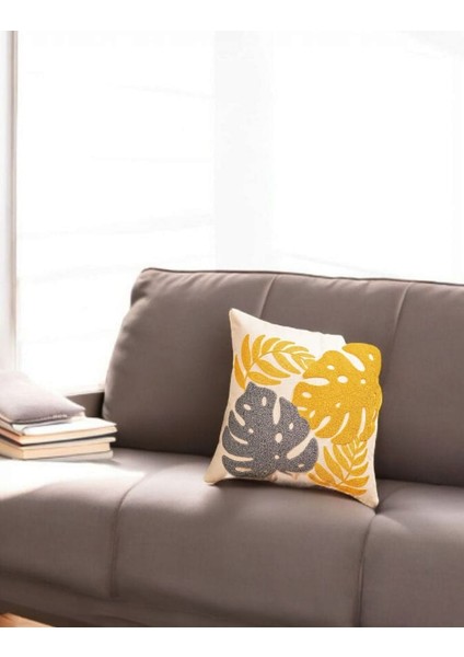 Punch Nakışlı Kırlent Tera Sarı Yeşil 43 x 43 2 Adet