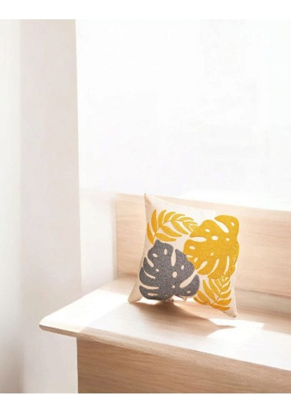 Punch Nakışlı Kırlent Tera Sarı Yeşil 43 x 43 2 Adet