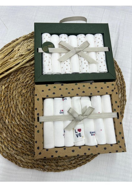 7'li Bebek Mendili 2 Paket Love ve Yıldız Desen 2025