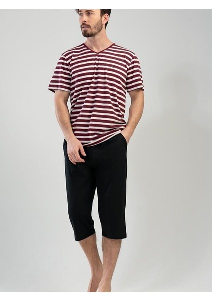 Erkek V Yaka Kısa Kol Kaprili Pijama Takım