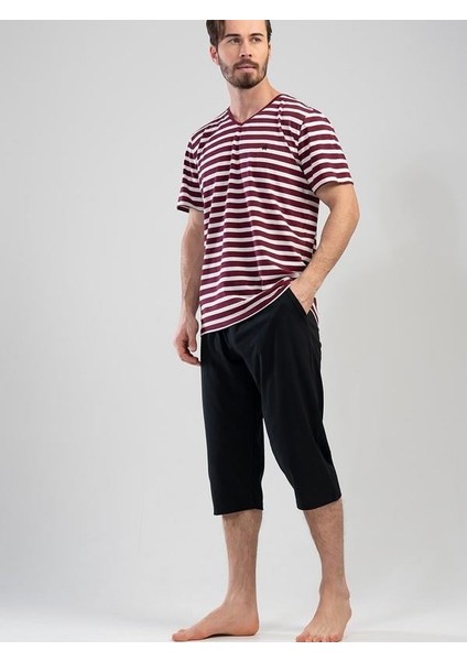 Erkek V Yaka Kısa Kol Kaprili Pijama Takım modelleri