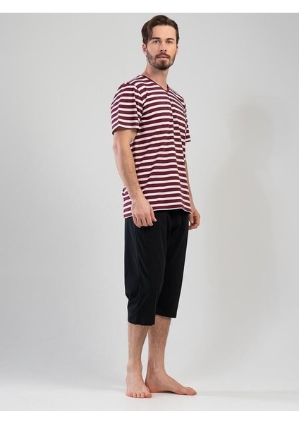 Erkek V Yaka Kısa Kol Kaprili Pijama Takım fırsatları