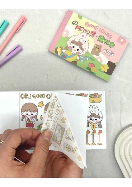 Kawaii 50 Yaprak Pembe Momo Defter Sticker/ Çıkartma/ Defter Süsleme/ Bullet Journal/ Yapışkanlı Eti