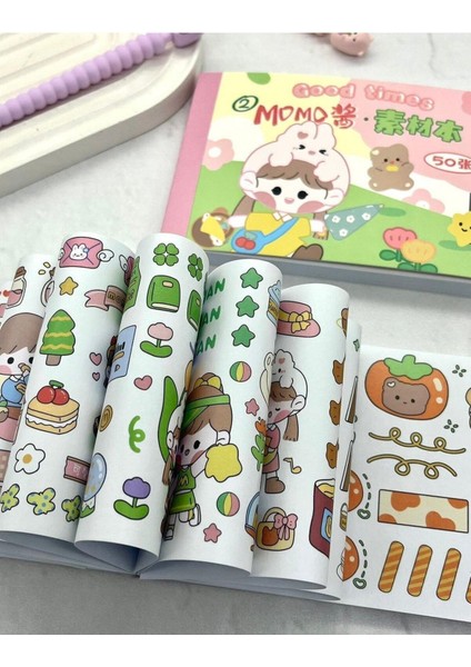 Kawaii 50 Yaprak Pembe Momo Defter Sticker/ Çıkartma/ Defter Süsleme/ Bullet Journal/ Yapışkanlı Eti