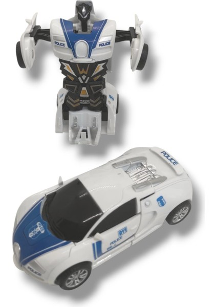 Robot Polis Arabası 1:32 Kendinden Robota Dönüşebilen It Bırak Sürtmeli Mekanizma Transformer Araba