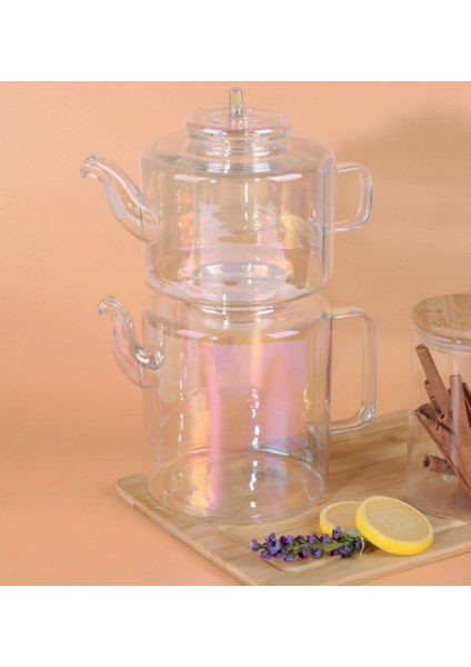 Very Borosilikat Cam Çaydanlık Seti M-08 ''1100 ML-1800 Ml'' Şeffaf/renkli