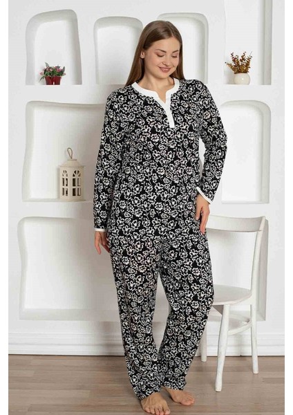 Kadın Çiçek Desen V Açık Yaka Düğmesiz %100 Pamuk Penye Ince Yazlık Uzun Kol Pijama Takımı indirimleri