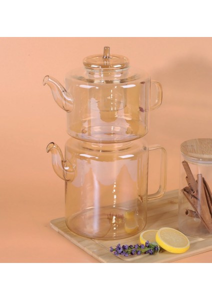 Very Borosilikat Cam Çaydanlık Seti M-09 ''1100 ML-1800 Ml'' Şeffaf/kahve (8681822047513)