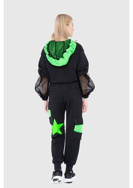Neon Garnili Yıldız Baskılı Pileli Sweatshirt modelleri