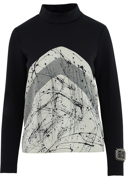 Kontrast Detaylı Yarım Balıkçı Siyah Sweatshirt