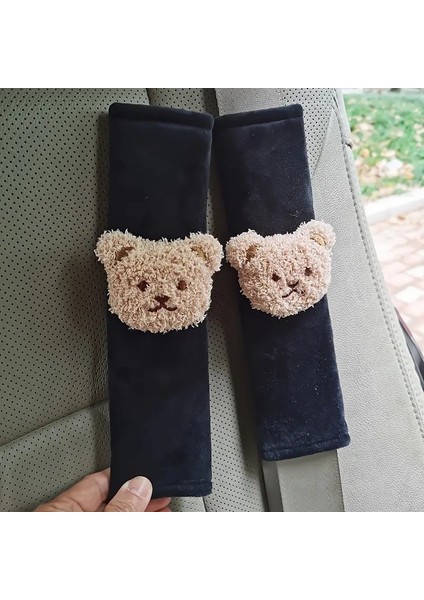 Ayıcıklı Araba Koltuk Kemeri Kılıfı & Yumuşak Polyester Omuz Koruyucu 2 Adet