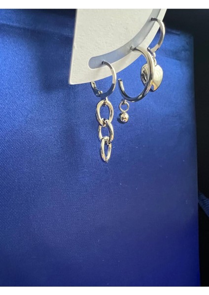 Çelik 3’lü Sallantı Gümüş Renk Küpe