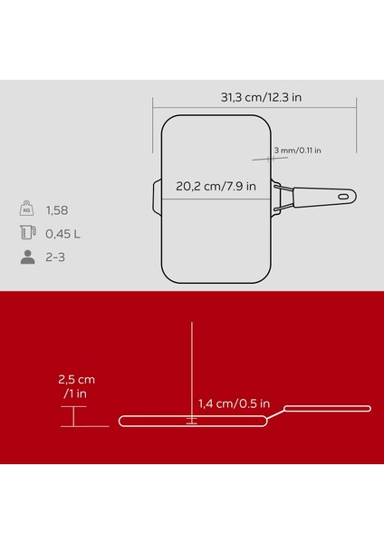 Döküm Dikdörtgen Sığ Izgara Tavası Silikon Tel Saplı Ölçü 21x30cm
