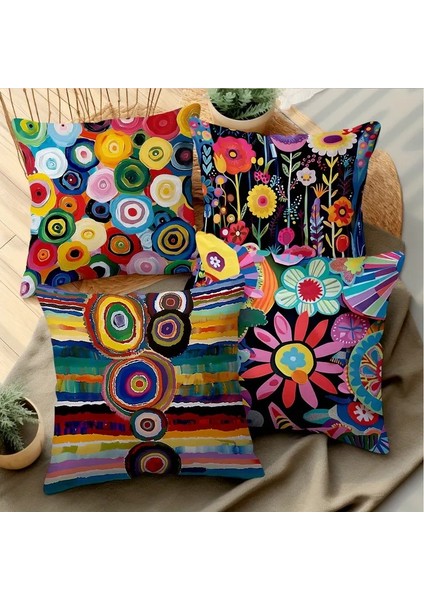 Mandala Çiçek Şeftali Kadife Polyester Yastık Kılıfı 45 x 45 cm