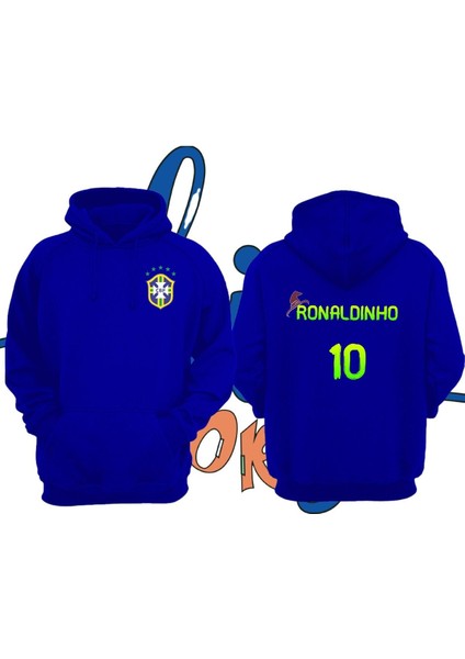 Ronaldinho Brezilya Efsane 10 Numara Forma Baskılı Unisex Kapşonlu Sweatshirt