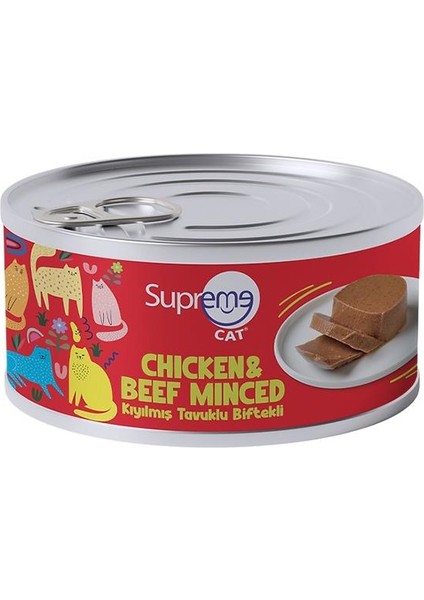 Cat Tavuklu ve Biftekli Kıyılmış Yetişkin Konserve Kedi Maması 85GR 24LÜ