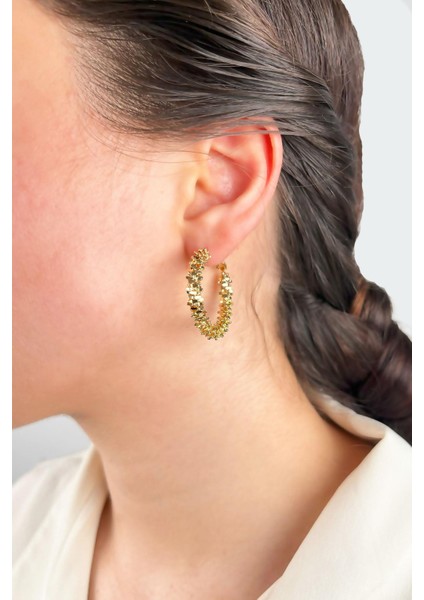 Halka Tırtıklı Küpe 3 cm - Gold
