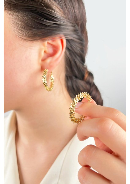 Halka Tırtıklı Küpe 3 cm - Gold