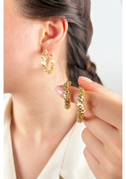 Halka Tırtıklı Küpe 3 cm - Gold