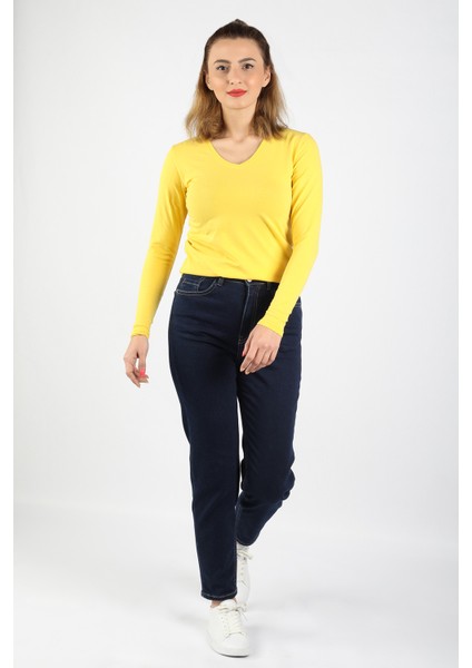 Şardonlu Basic Jean Koyu Mavi