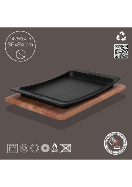 Döküm Dikdörtgen Servis Tabağı ve Kayın Servis Ahşabı. Ölçü 36x24cm. fiyatları