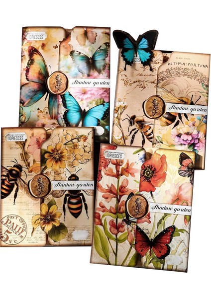 80 Yaprak Vintage Kelebek Bal Arısı Çiçekleri Bahçe Scrapbook Kağıdı (Yurt Dışından)