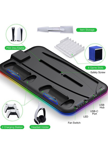 3 Mod LED Soğutma Fanı Stand 2 Kontrol Cihazı Şarj Istasyonu Siyah (Yurt Dışından) fiyatları