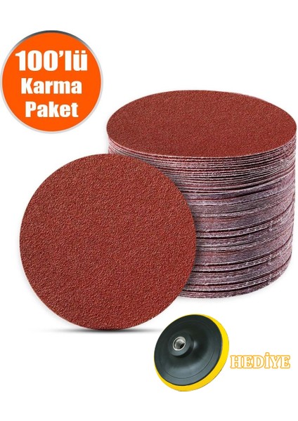 100 Adet (Karma PAKET-115 mm) Cırt Zımpara Kağıdı El Zımparaları Seti Avuç Içi Spiral Taşlama Disk Hediye
