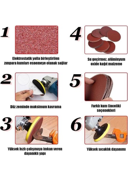 100 Adet (Karma PAKET-115 mm) Cırt Zımpara Kağıdı El Zımparaları Seti Avuç Içi Spiral Taşlama Disk Hediye fırsatları