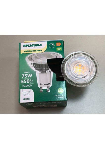6 Adet Sylvanıa Dimli 6W=75W 550 Lümen Gu 10 3000KELVİN LED Spot 25,000 Saat