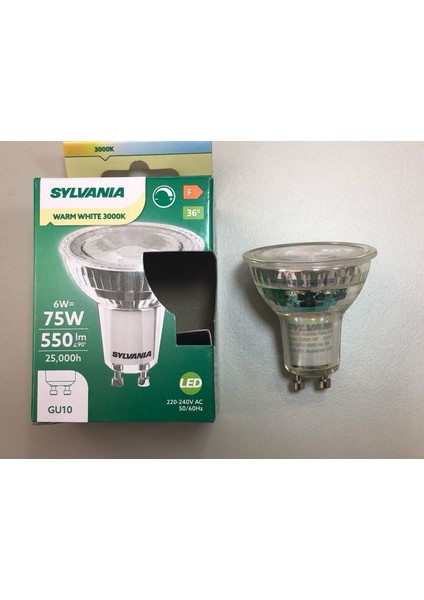 6 Adet Sylvanıa Dimli 6W=75W 550 Lümen Gu 10 3000KELVİN LED Spot 25,000 Saat