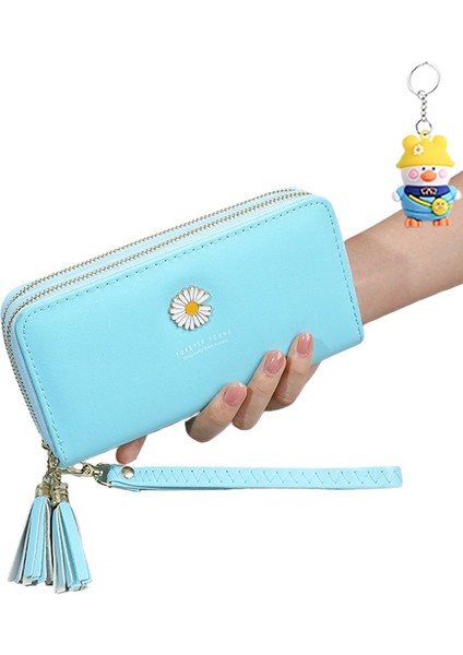 Bayanlar Uzun Cüzdan Çift Fermuarlı Clutch Öğrenci Bilek Kayışı Çift Katmanlı Büyük Kapasiteli Cep Telefonu (Yurt Dışından)