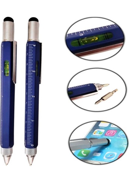 Cetvelli Tornavidali Su Terazili Ilginç Dokunmatik Mimar Mavi Kalem